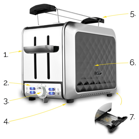 ZESTAW Czajnik elektryczny Yoer EK01BK + Toster Yoer T01BK seria Diamond