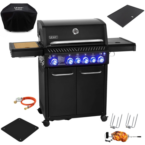 GG04BK ZESTAW Grill gazowy Yoer BeefMaster 4+2 +Pokrowiec +Rożen +Płyta +Osłona butli