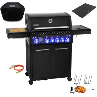 GG04BK ZESTAW Grill gazowy Yoer BeefMaster 4+2 +Pokrowiec +Rożen +Płyta