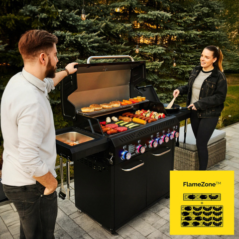 GG05BK ZESTAW Grill gazowy Yoer BeefBaron 5+2 +Pokrowiec +Rożen +Płyta