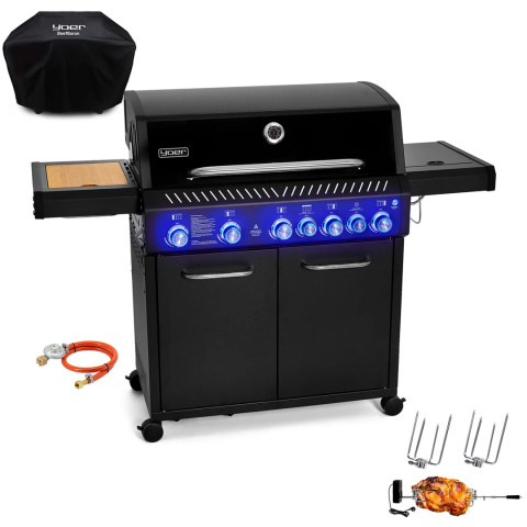 GG05BK ZESTAW Grill gazowy Yoer BeefBaron 5+2 +Pokrowiec +Rożen