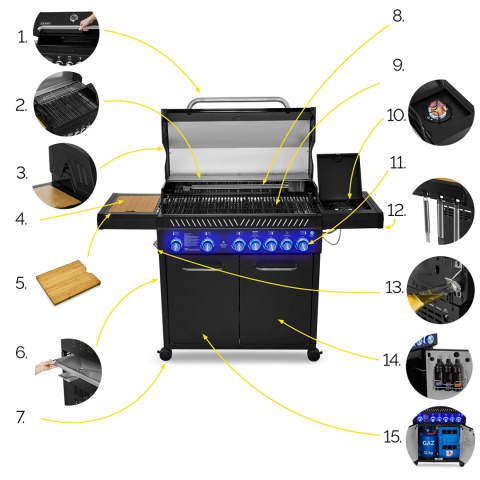 GG05BK ZESTAW Grill gazowy Yoer BeefBaron 5+2 +Pokrowiec