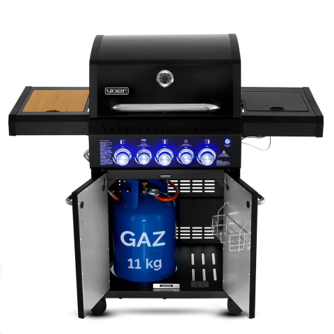 GG06BK ZESTAW Grill gazowy Yoer BeefChef 3+2 +Pokrowiec +Rożen +Płyta +Osłona butli