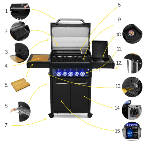 GG06BK ZESTAW Grill gazowy Yoer BeefChef 3+2 +Pokrowiec +Rożen GG06BK ZESTAW Grill gazowy Yoer BeefChef 3+2 +Pokrowiec +Rożen