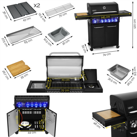 GG04BK ZESTAW Grill gazowy Yoer BeefMaster 4+2 +Pokrowiec +Rożen +Płyta