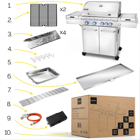 GG01S ZESTAW Grill gazowy Yoer SteakMaster 4+1 +Pokrowiec +Rożen